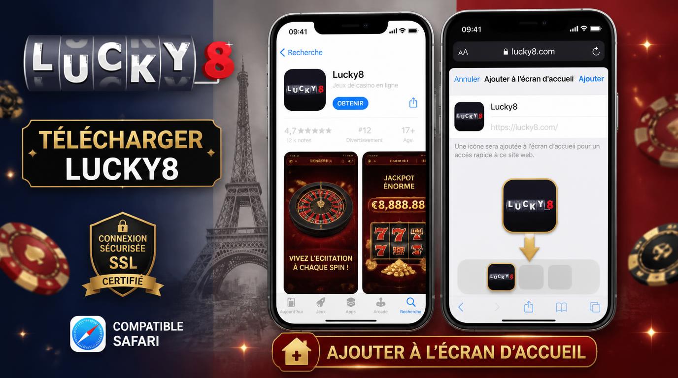 Icône d’iPhone affichant l’App Store Lucky8 et option PWA